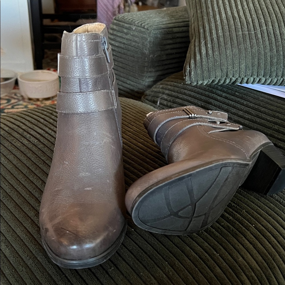 Naturalizer Taupe Ankle Boots with Buckle Detail